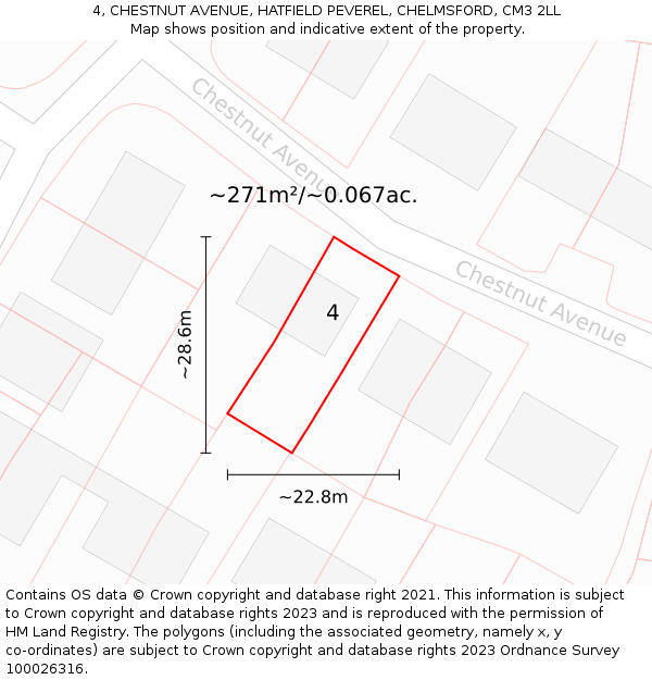 4, CHESTNUT AVENUE, HATFIELD PEVEREL, CHELMSFORD, CM3 2LL: Plot and title map