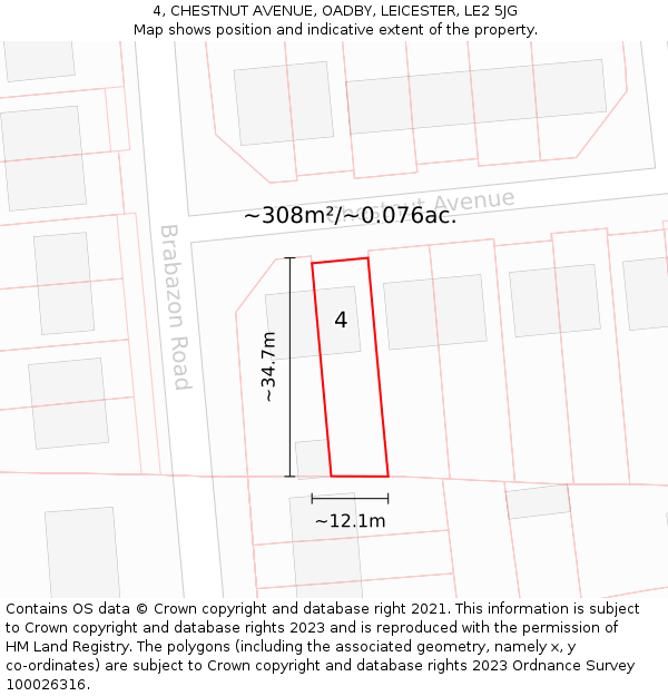 4, CHESTNUT AVENUE, OADBY, LEICESTER, LE2 5JG: Plot and title map