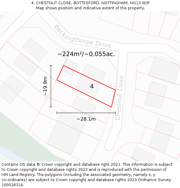 4, CHESTNUT CLOSE, BOTTESFORD, NOTTINGHAM, NG13 0DP: Plot and title map