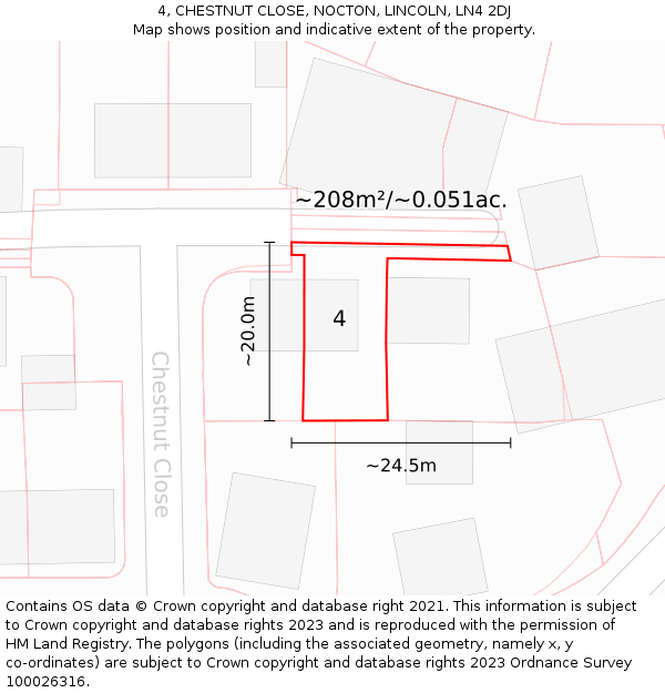 4, CHESTNUT CLOSE, NOCTON, LINCOLN, LN4 2DJ: Plot and title map