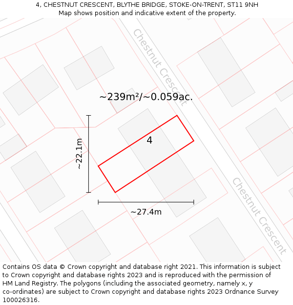 4, CHESTNUT CRESCENT, BLYTHE BRIDGE, STOKE-ON-TRENT, ST11 9NH: Plot and title map