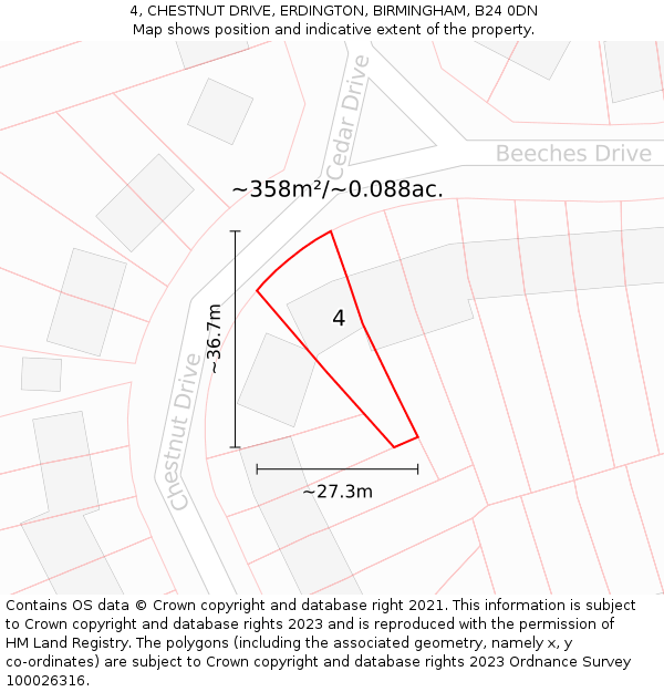 4, CHESTNUT DRIVE, ERDINGTON, BIRMINGHAM, B24 0DN: Plot and title map
