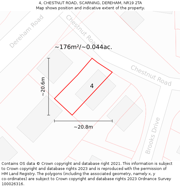 4, CHESTNUT ROAD, SCARNING, DEREHAM, NR19 2TA: Plot and title map