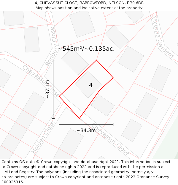 4, CHEVASSUT CLOSE, BARROWFORD, NELSON, BB9 6DR: Plot and title map