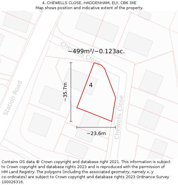 4, CHEWELLS CLOSE, HADDENHAM, ELY, CB6 3XE: Plot and title map