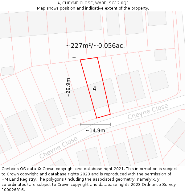 4, CHEYNE CLOSE, WARE, SG12 0QF: Plot and title map