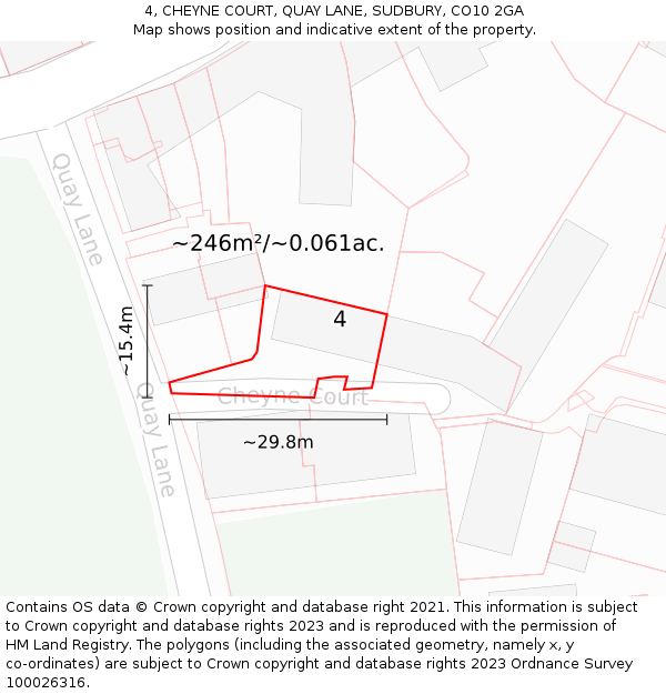 4, CHEYNE COURT, QUAY LANE, SUDBURY, CO10 2GA: Plot and title map