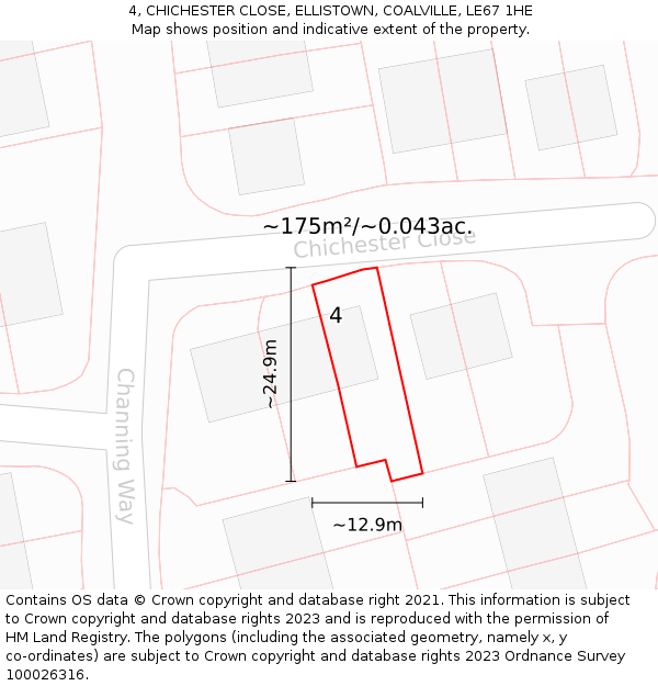 4, CHICHESTER CLOSE, ELLISTOWN, COALVILLE, LE67 1HE: Plot and title map