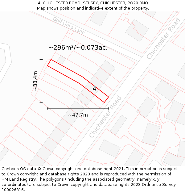 4, CHICHESTER ROAD, SELSEY, CHICHESTER, PO20 0NQ: Plot and title map
