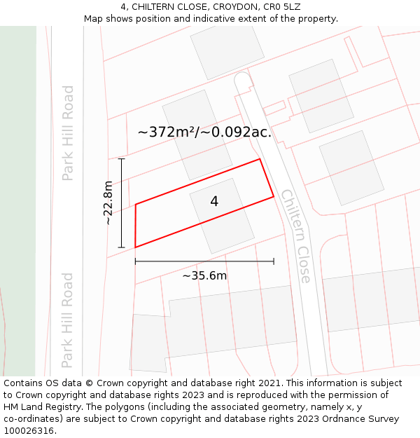 4, CHILTERN CLOSE, CROYDON, CR0 5LZ: Plot and title map