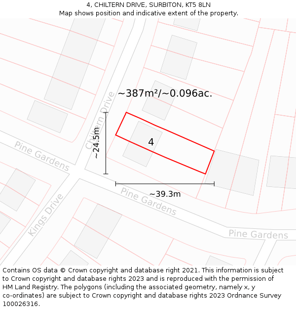 4, CHILTERN DRIVE, SURBITON, KT5 8LN: Plot and title map