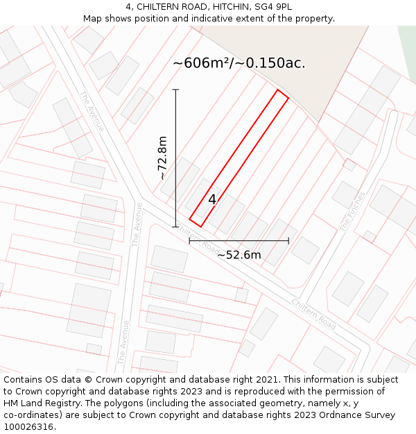 4, CHILTERN ROAD, HITCHIN, SG4 9PL: Plot and title map
