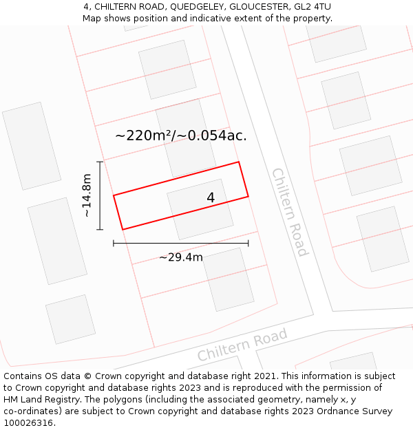 4, CHILTERN ROAD, QUEDGELEY, GLOUCESTER, GL2 4TU: Plot and title map