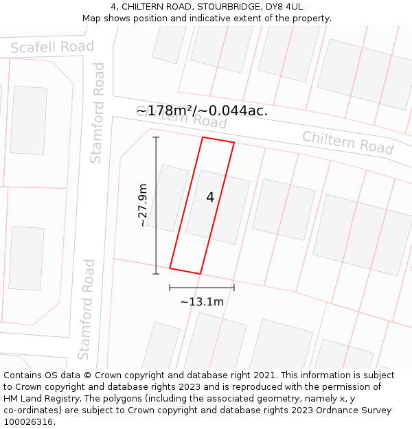 4, CHILTERN ROAD, STOURBRIDGE, DY8 4UL: Plot and title map