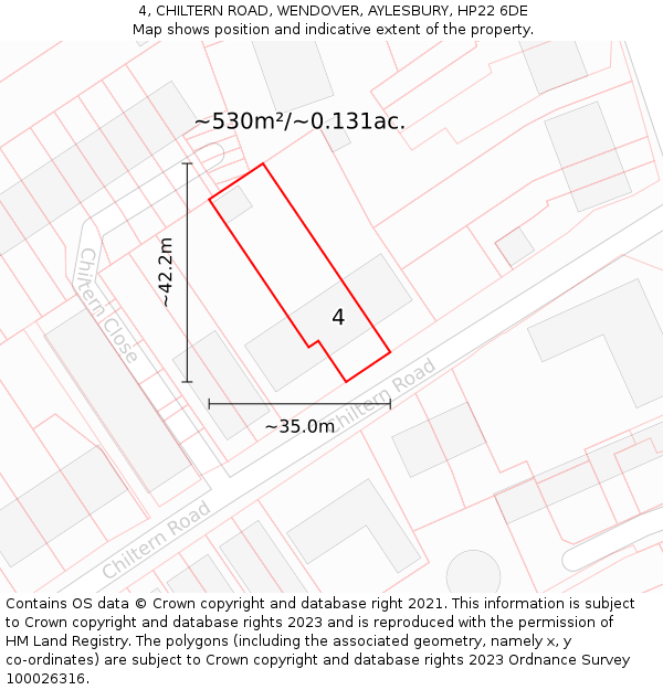 4, CHILTERN ROAD, WENDOVER, AYLESBURY, HP22 6DE: Plot and title map
