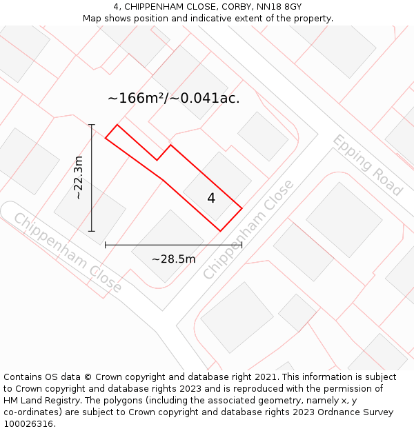 4, CHIPPENHAM CLOSE, CORBY, NN18 8GY: Plot and title map