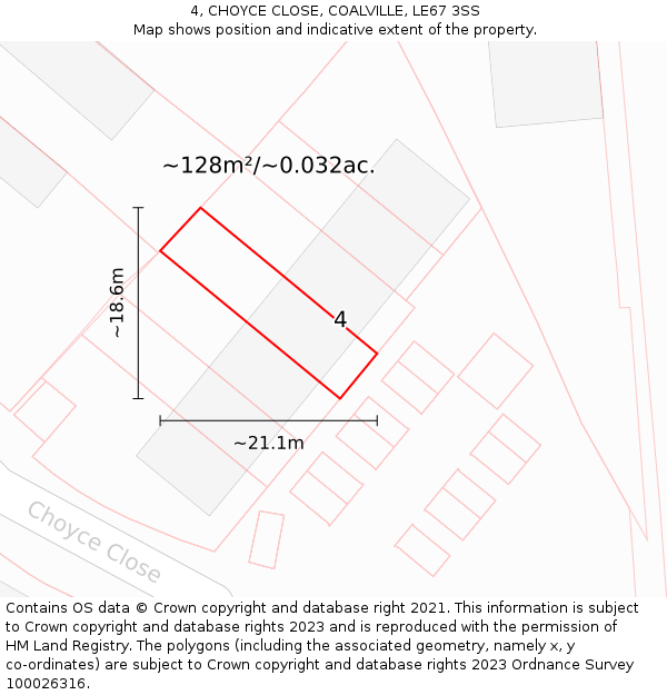 4, CHOYCE CLOSE, COALVILLE, LE67 3SS: Plot and title map