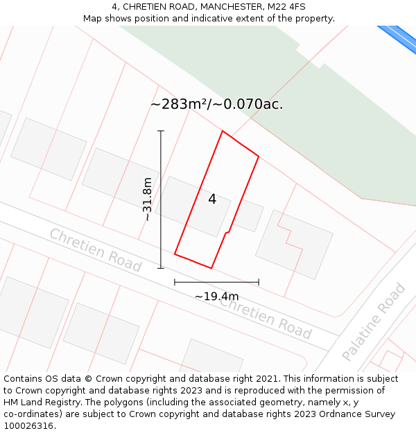 4, CHRETIEN ROAD, MANCHESTER, M22 4FS: Plot and title map