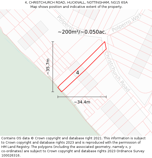 4, CHRISTCHURCH ROAD, HUCKNALL, NOTTINGHAM, NG15 6SA: Plot and title map