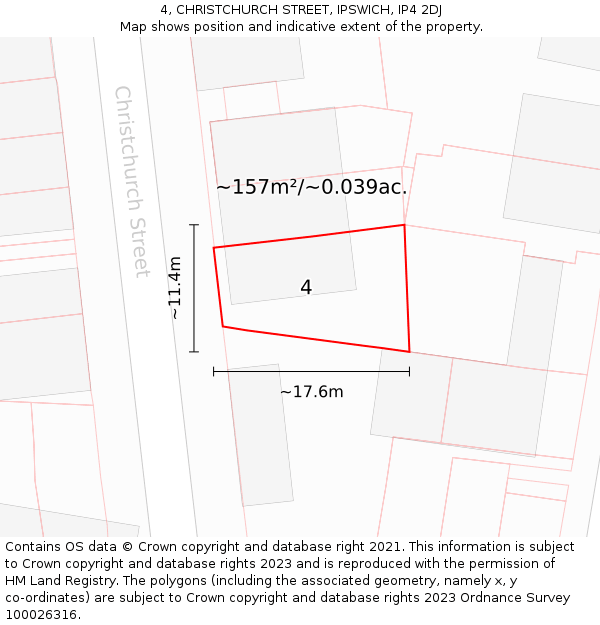 4, CHRISTCHURCH STREET, IPSWICH, IP4 2DJ: Plot and title map