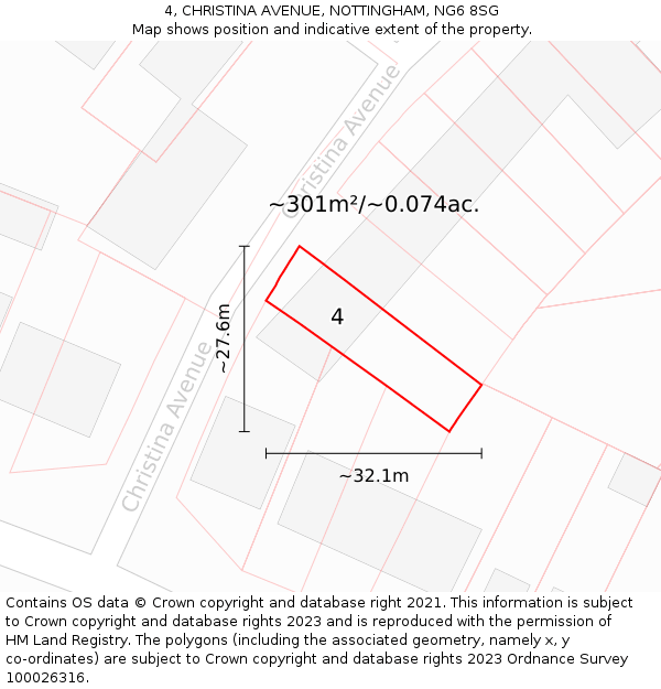 4, CHRISTINA AVENUE, NOTTINGHAM, NG6 8SG: Plot and title map