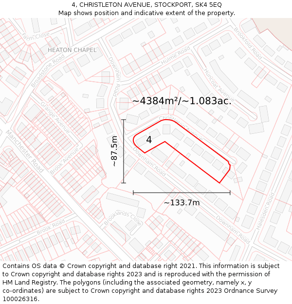 4, CHRISTLETON AVENUE, STOCKPORT, SK4 5EQ: Plot and title map