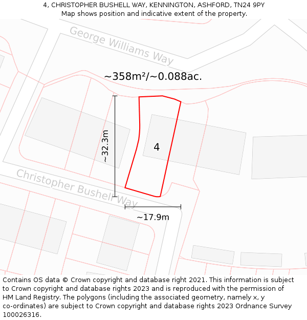 4, CHRISTOPHER BUSHELL WAY, KENNINGTON, ASHFORD, TN24 9PY: Plot and title map
