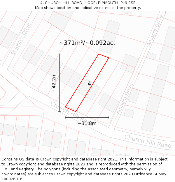 4, CHURCH HILL ROAD, HOOE, PLYMOUTH, PL9 9SE: Plot and title map