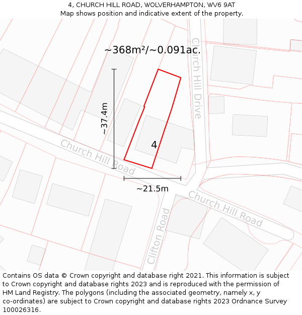 4, CHURCH HILL ROAD, WOLVERHAMPTON, WV6 9AT: Plot and title map