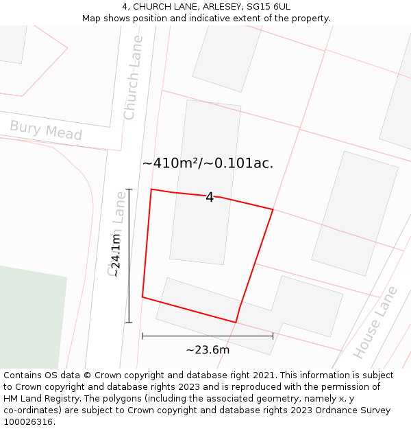4, CHURCH LANE, ARLESEY, SG15 6UL: Plot and title map