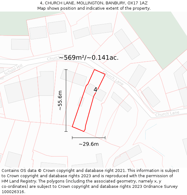 4, CHURCH LANE, MOLLINGTON, BANBURY, OX17 1AZ: Plot and title map