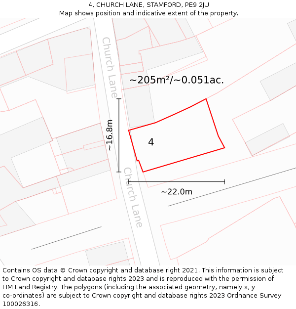4, CHURCH LANE, STAMFORD, PE9 2JU: Plot and title map