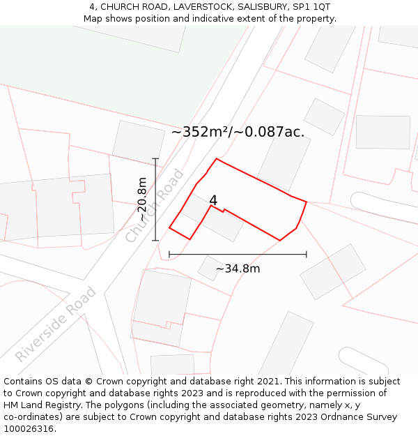 4, CHURCH ROAD, LAVERSTOCK, SALISBURY, SP1 1QT: Plot and title map