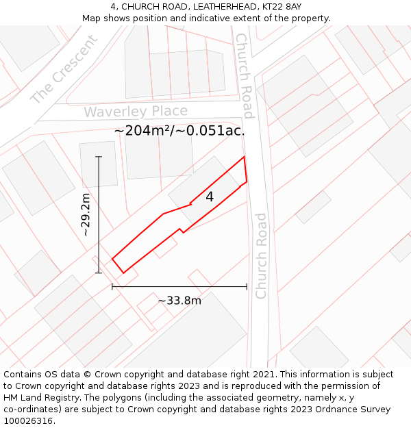 4, CHURCH ROAD, LEATHERHEAD, KT22 8AY: Plot and title map