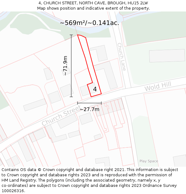4, CHURCH STREET, NORTH CAVE, BROUGH, HU15 2LW: Plot and title map
