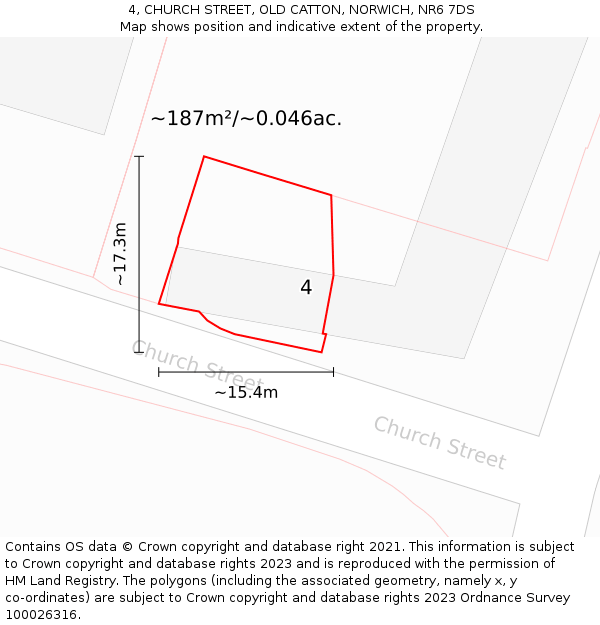 4, CHURCH STREET, OLD CATTON, NORWICH, NR6 7DS: Plot and title map