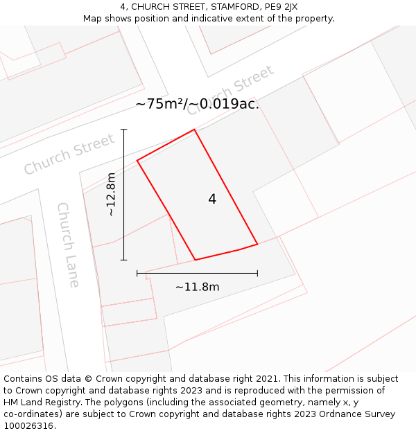 4, CHURCH STREET, STAMFORD, PE9 2JX: Plot and title map