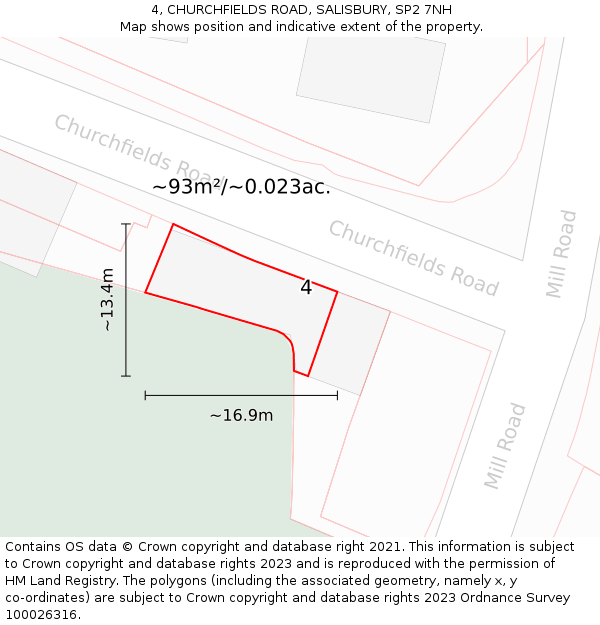 4, CHURCHFIELDS ROAD, SALISBURY, SP2 7NH: Plot and title map