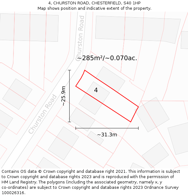4, CHURSTON ROAD, CHESTERFIELD, S40 1HP: Plot and title map