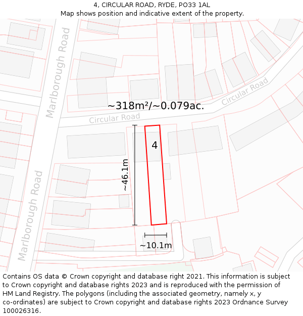 4, CIRCULAR ROAD, RYDE, PO33 1AL: Plot and title map