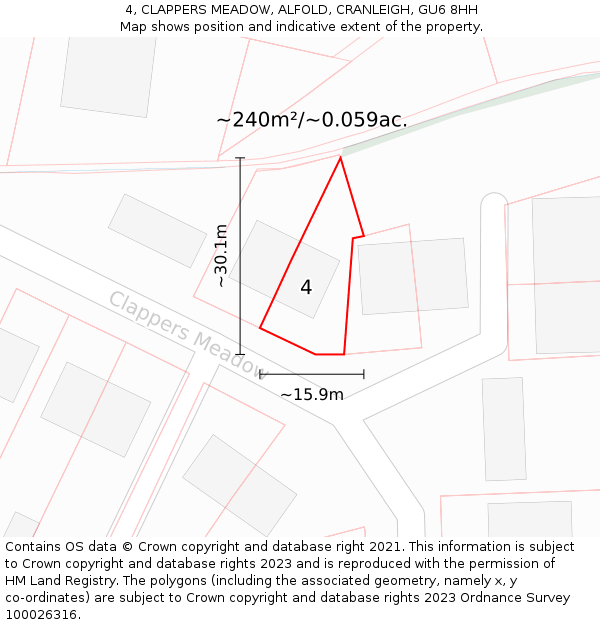 4, CLAPPERS MEADOW, ALFOLD, CRANLEIGH, GU6 8HH: Plot and title map