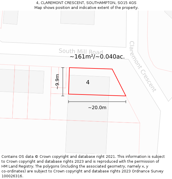 4, CLAREMONT CRESCENT, SOUTHAMPTON, SO15 4GS: Plot and title map