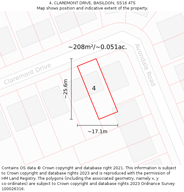 4, CLAREMONT DRIVE, BASILDON, SS16 4TS: Plot and title map