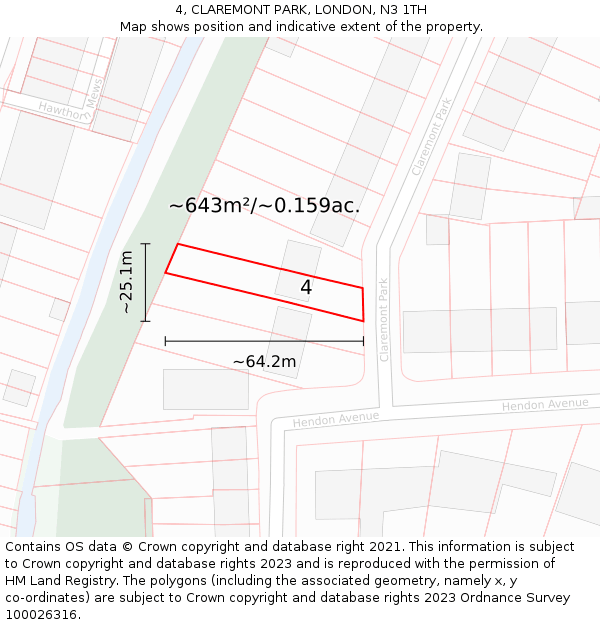 4, CLAREMONT PARK, LONDON, N3 1TH: Plot and title map
