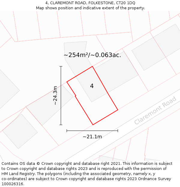 4, CLAREMONT ROAD, FOLKESTONE, CT20 1DQ: Plot and title map