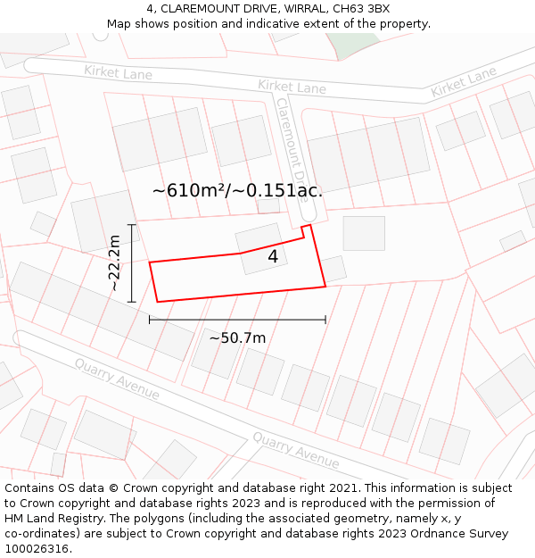4, CLAREMOUNT DRIVE, WIRRAL, CH63 3BX: Plot and title map