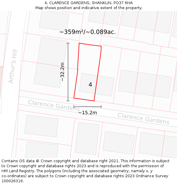 4, CLARENCE GARDENS, SHANKLIN, PO37 6HA: Plot and title map