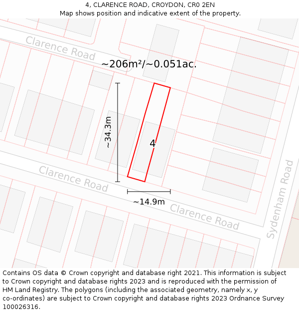 4, CLARENCE ROAD, CROYDON, CR0 2EN: Plot and title map