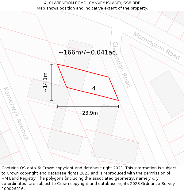 4, CLARENDON ROAD, CANVEY ISLAND, SS8 8DR: Plot and title map