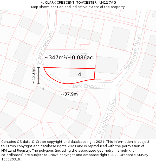 4, CLARK CRESCENT, TOWCESTER, NN12 7AG: Plot and title map